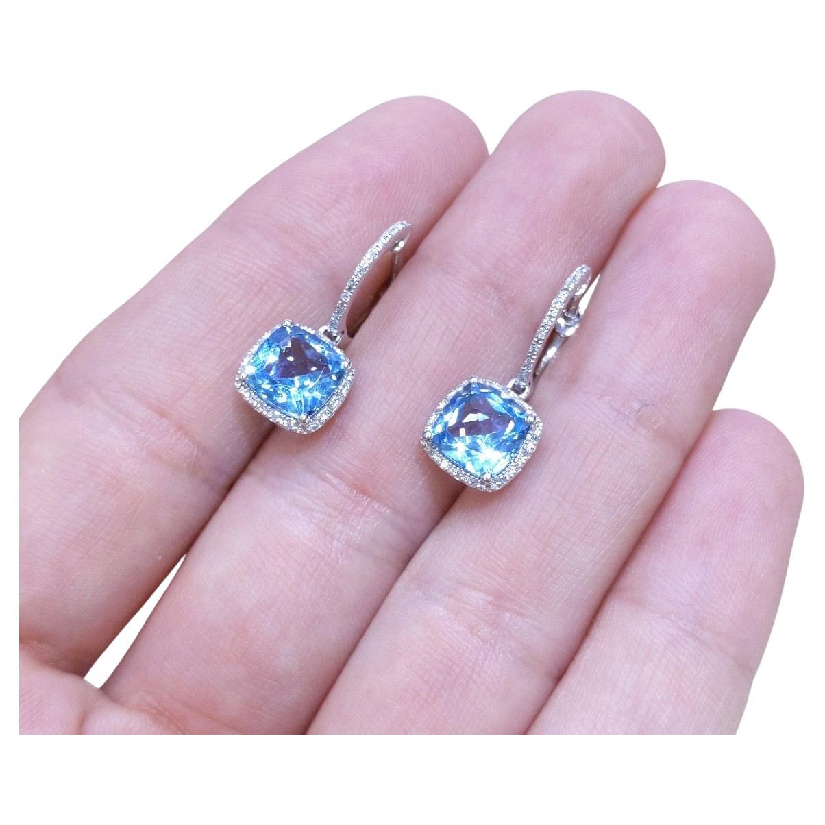Natural Blue Topaz and Diamond Stud Earrings in 14k Gold, India For Sale
