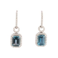Natural 5.39cts Blue Topaz & 0.72cts Diamond Earring in 18k Gold