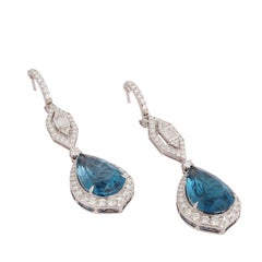 Natural 19.49cts Blue Topaz & 2.26cts Diamond Earring in 18k Gold