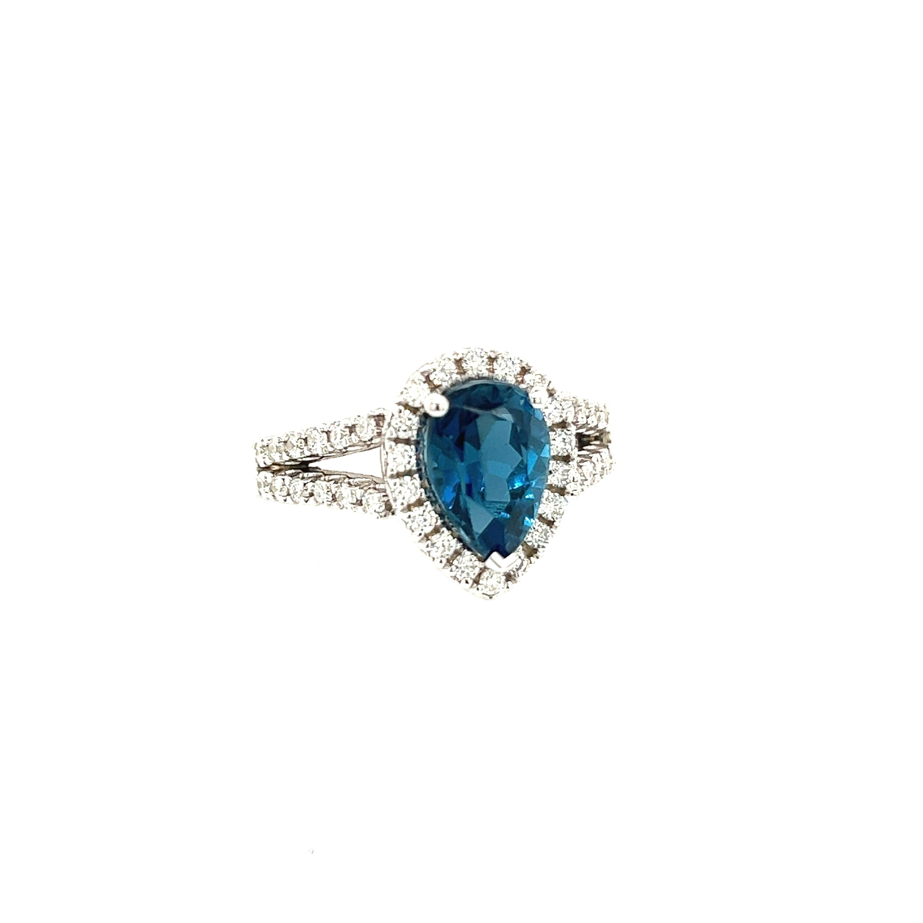 Women's Natural Blue Topaz Diamond Ring 14k W Gold 3.77 TCW Certified For Sale