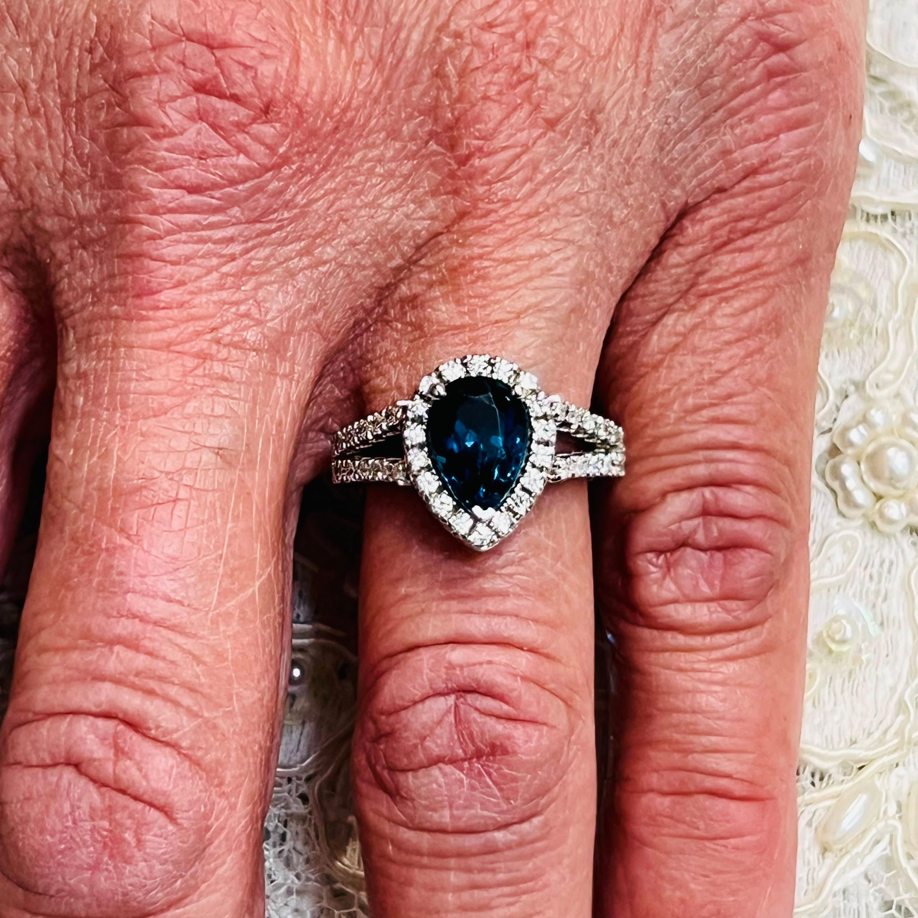 Natural Blue Topaz Diamond Ring 14k W Gold 3.77 TCW Certified For Sale 1