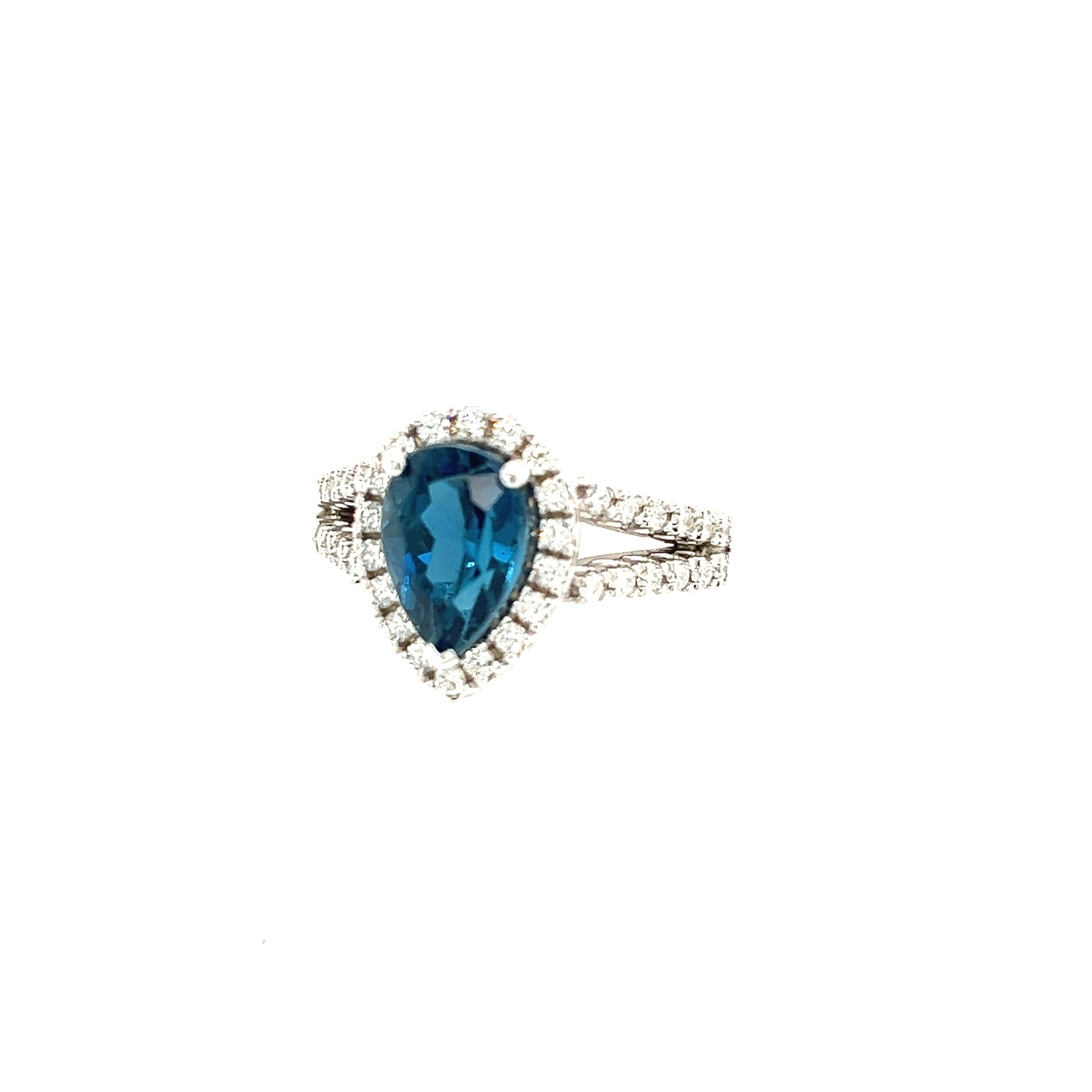Natural Blue Topaz Diamond Ring 14k W Gold 3.77 TCW Certified For Sale 2