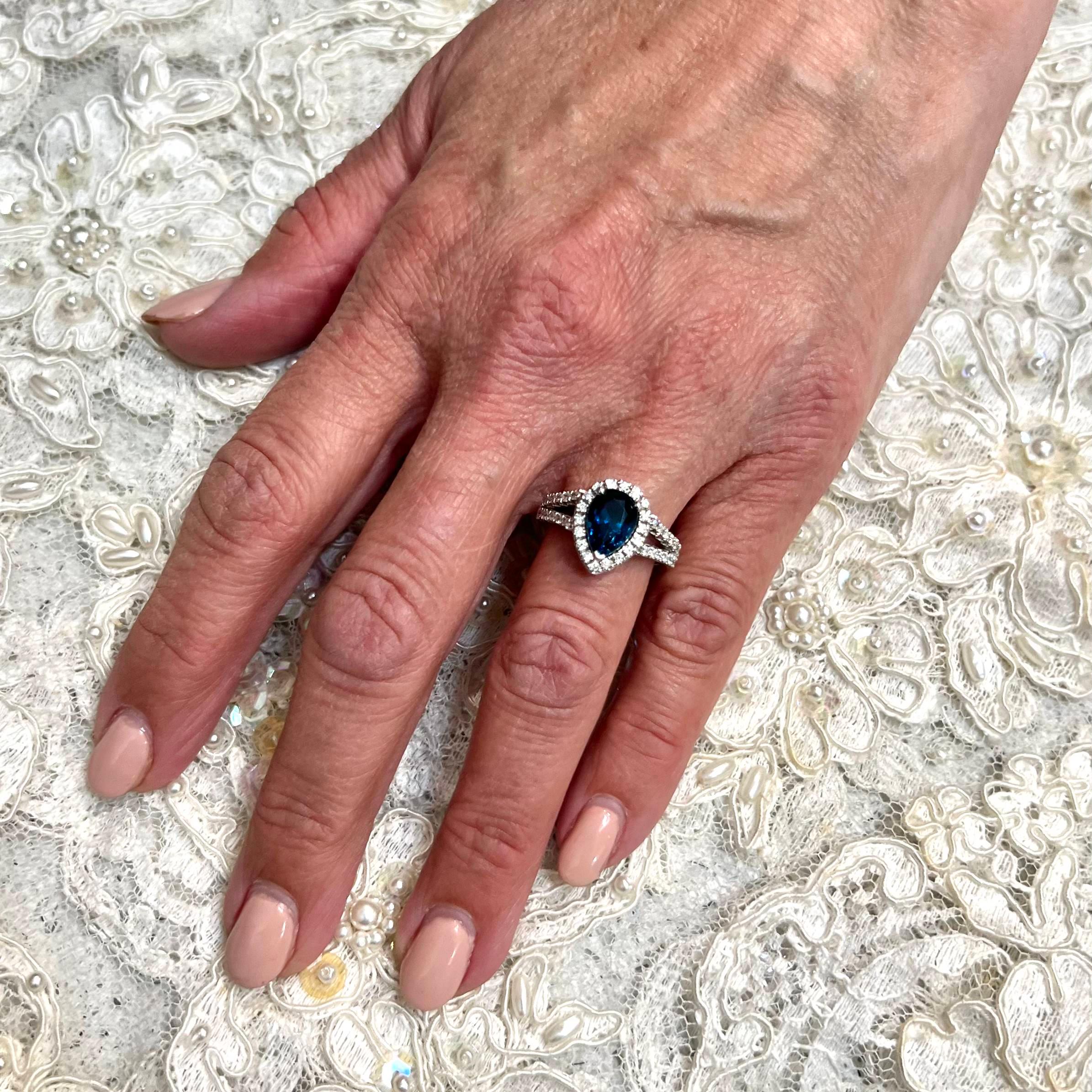 Natural Blue Topaz Diamond Ring 14k W Gold 3.77 TCW Certified For Sale 3