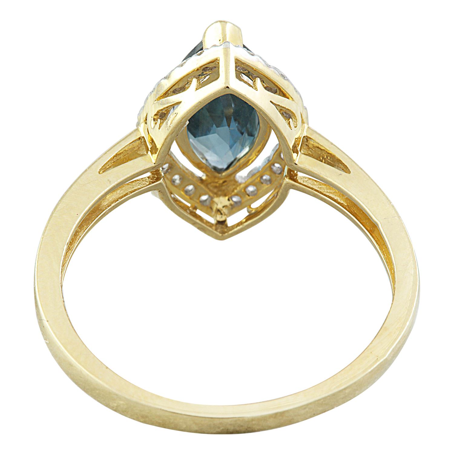 Taille Marquise Bague en or jaune massif 14 carats avec topaze bleue naturelle et diamants en vente