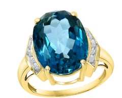 Natural Blue Topaz & Diamond Ring in 14k Yellow Gold