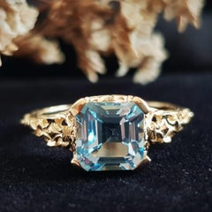 Natural Blue Topaz Filigree Ring in Solid 14K Yellow Gold