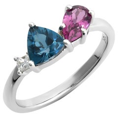 Natürlicher Topas, Granat, Diamant 1,56 Karat Steine TW in 14K Weißgold Ring gefasst