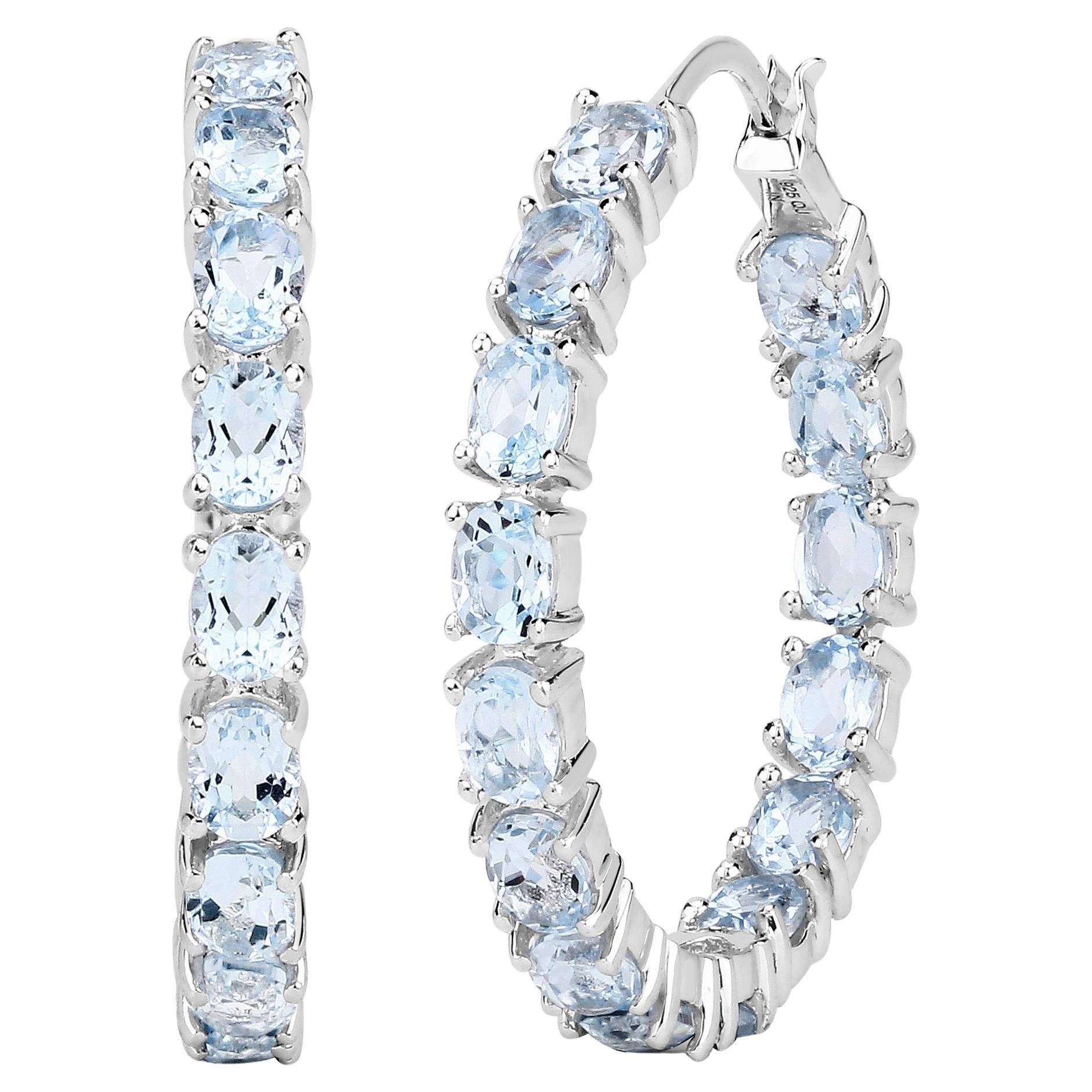 natürlicher blauer Topas-Ohrringe insgesamt 5,70 Karat Rhodium-Silber (Zeitgenössisch) im Angebot