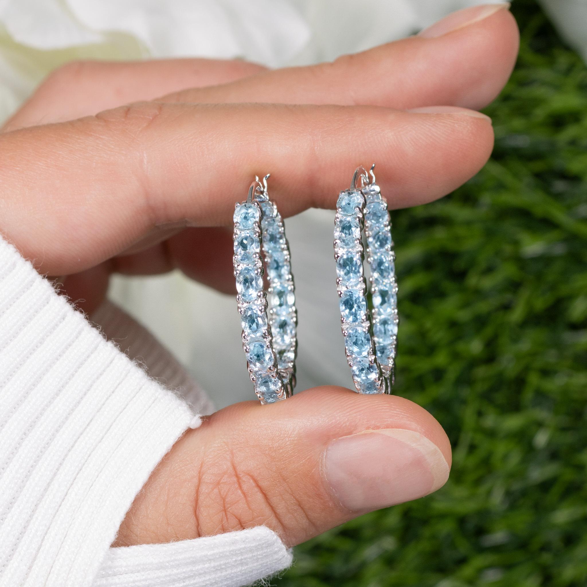 natürlicher blauer Topas-Ohrringe insgesamt 5,70 Karat Rhodium-Silber im Zustand „Hervorragend“ im Angebot in Punta Gorda, FL