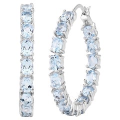 Pendientes de aro de topacio azul natural Total 5,70 quilates Plata rodiada