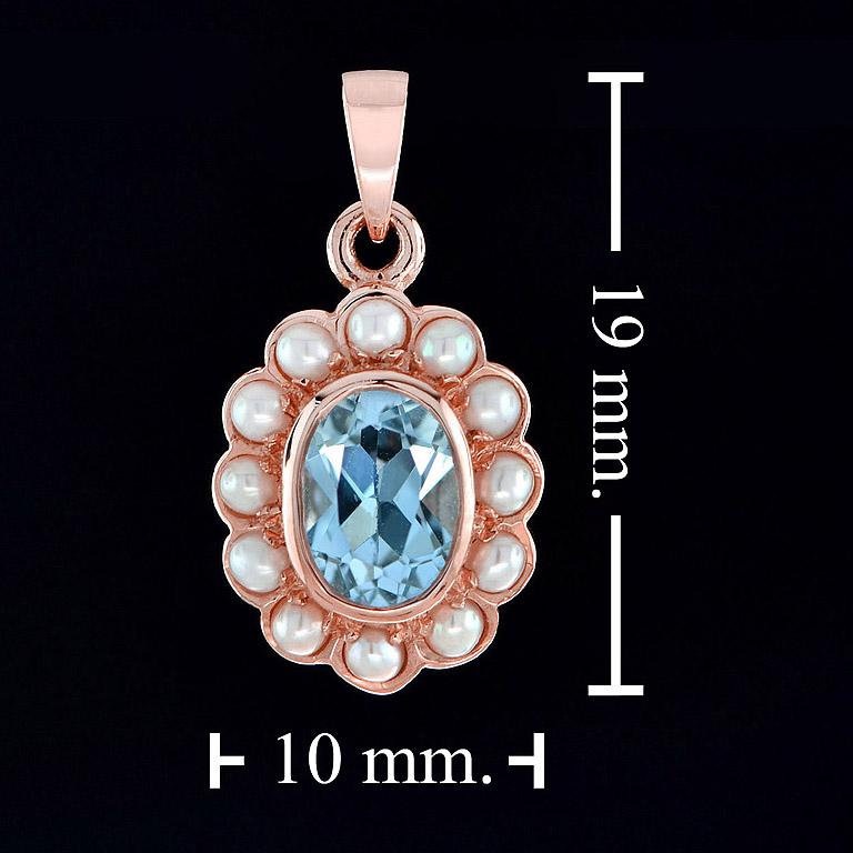 Catherine Natural Oval Blue Topaz with Pearl Pendant in 9K Rose Gold 1
