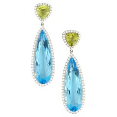 Natural blue topaz peridot diamond earring in 18k gold