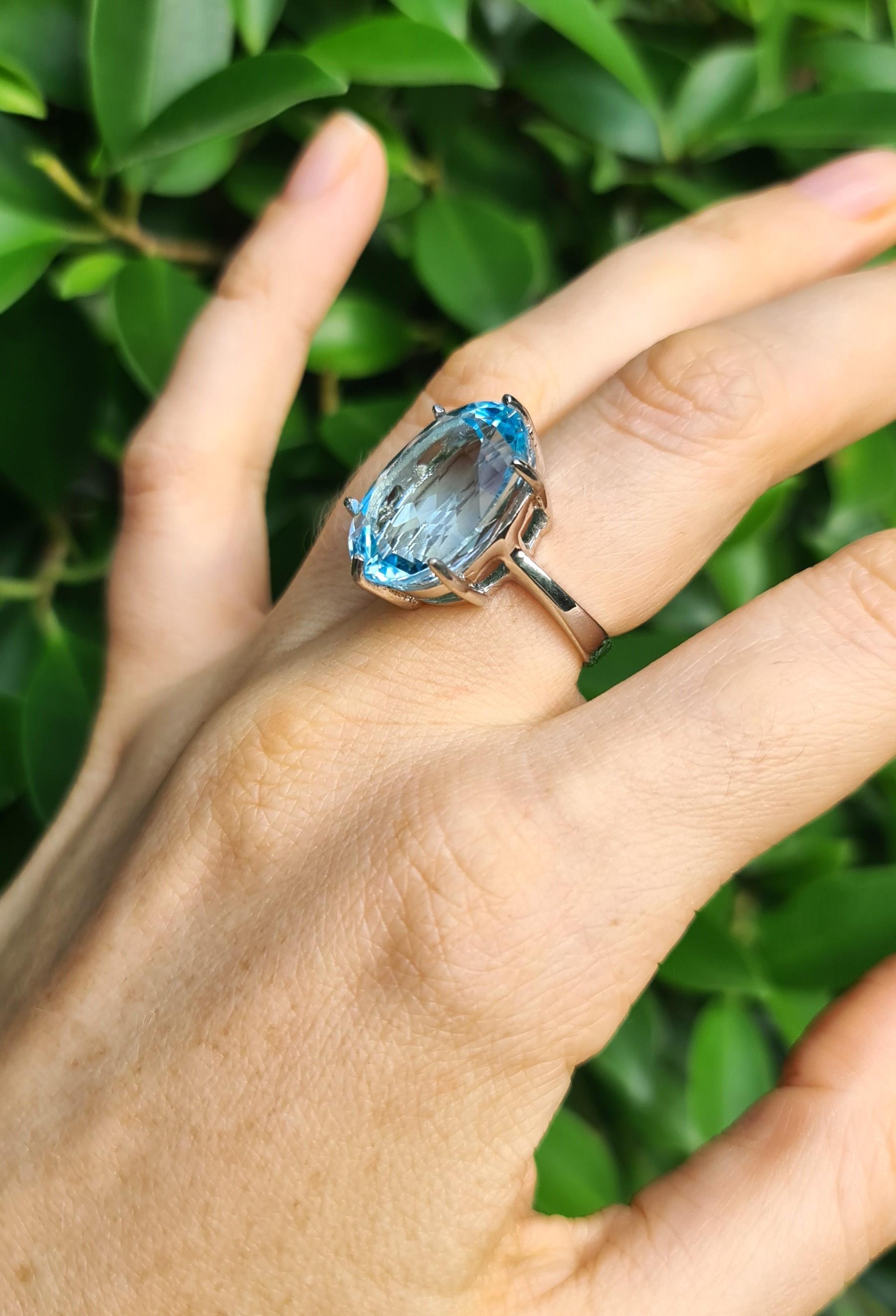 Huge 15ct Natural Blue Topaz Ring Sterling Silver Rhodium Plated 2