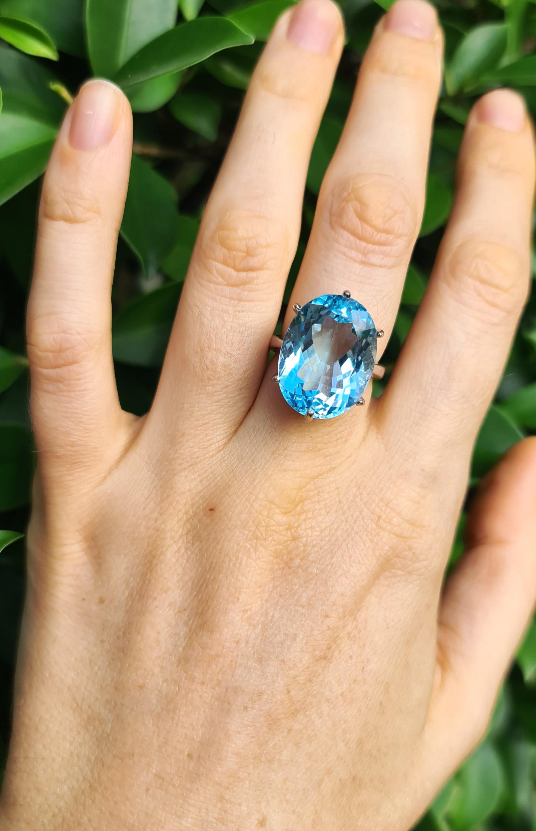 Huge 15ct Natural Blue Topaz Ring Sterling Silver Rhodium Plated 3