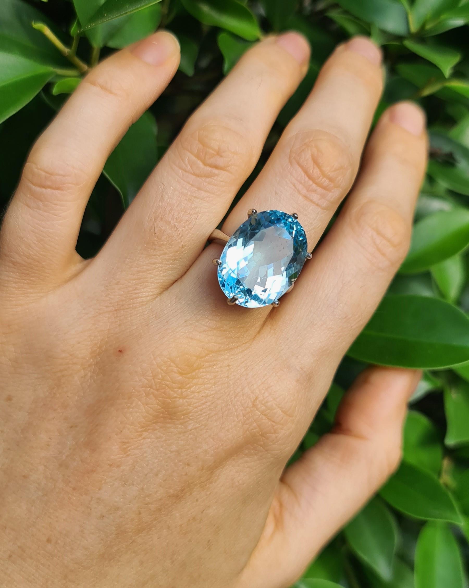 Huge 15ct Natural Blue Topaz Ring Sterling Silver Rhodium Plated 4