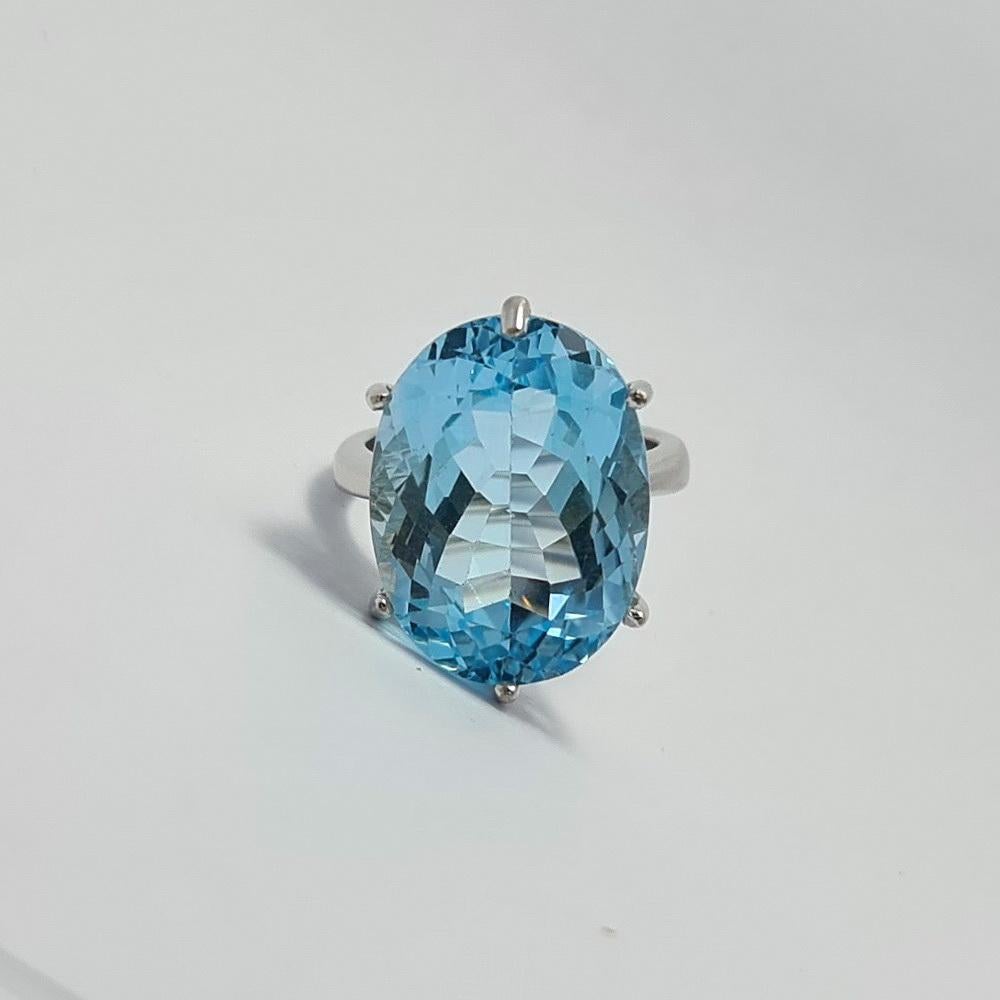 Huge 15ct Natural Blue Topaz Ring Sterling Silver Rhodium Plated 6