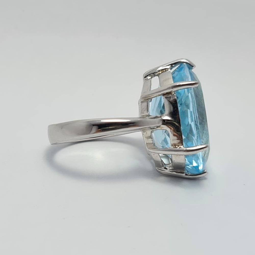 Artisan Huge 15ct Natural Blue Topaz Ring Sterling Silver Rhodium Plated