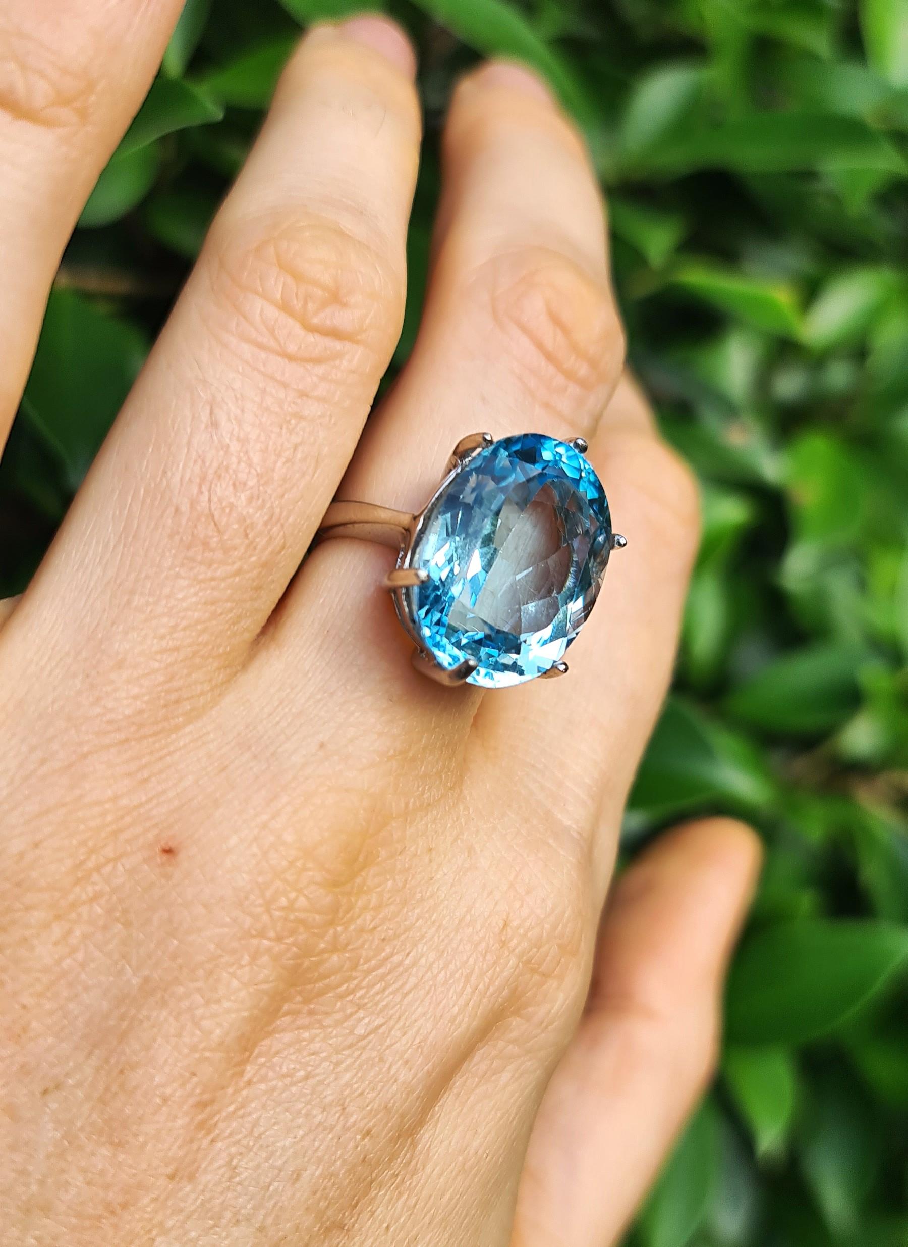 Huge 15ct Natural Blue Topaz Ring Sterling Silver Rhodium Plated 1