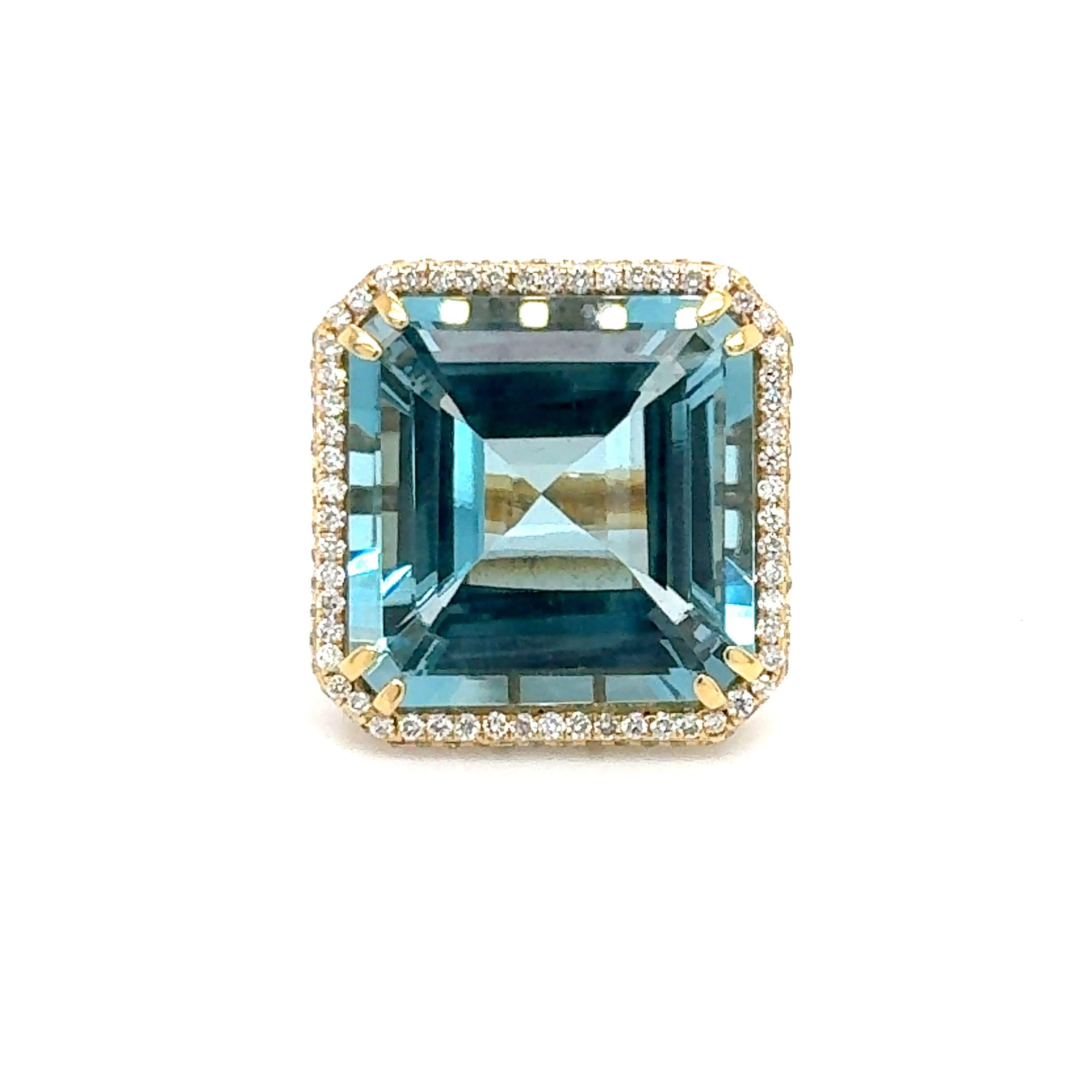 Bague topaze bleue naturelle avec diamants en vente 2