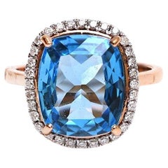 Natürlicher Blautopas & Rubin & Diamant in 18 Karat Roségold