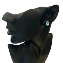 Natural Blue Topaz Stud Earrings 14k White Gold 5.79 TW Certified