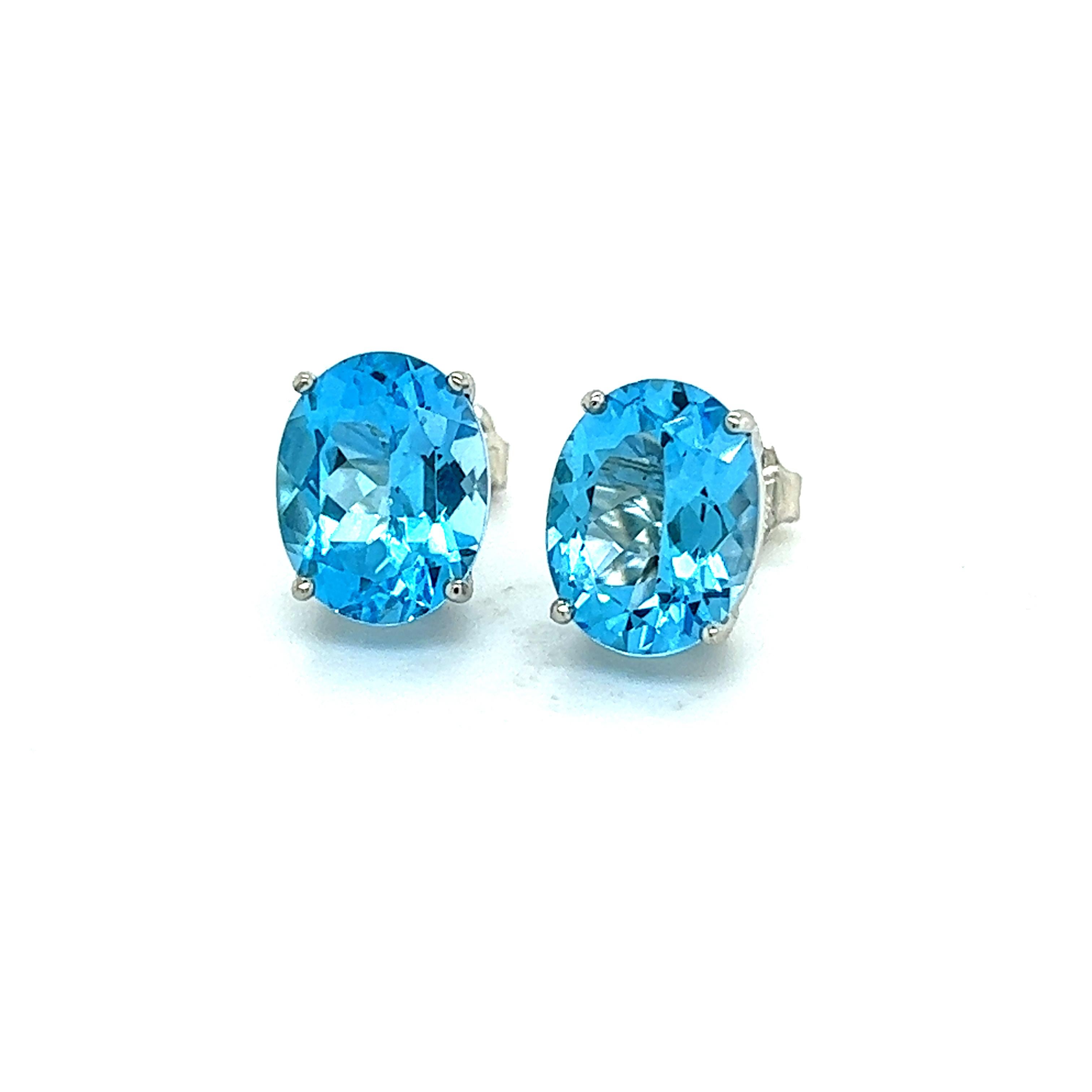 Orecchini a perno di topazio blu naturale in oro bianco 14k 5,79 TW certificati in vendita 2
