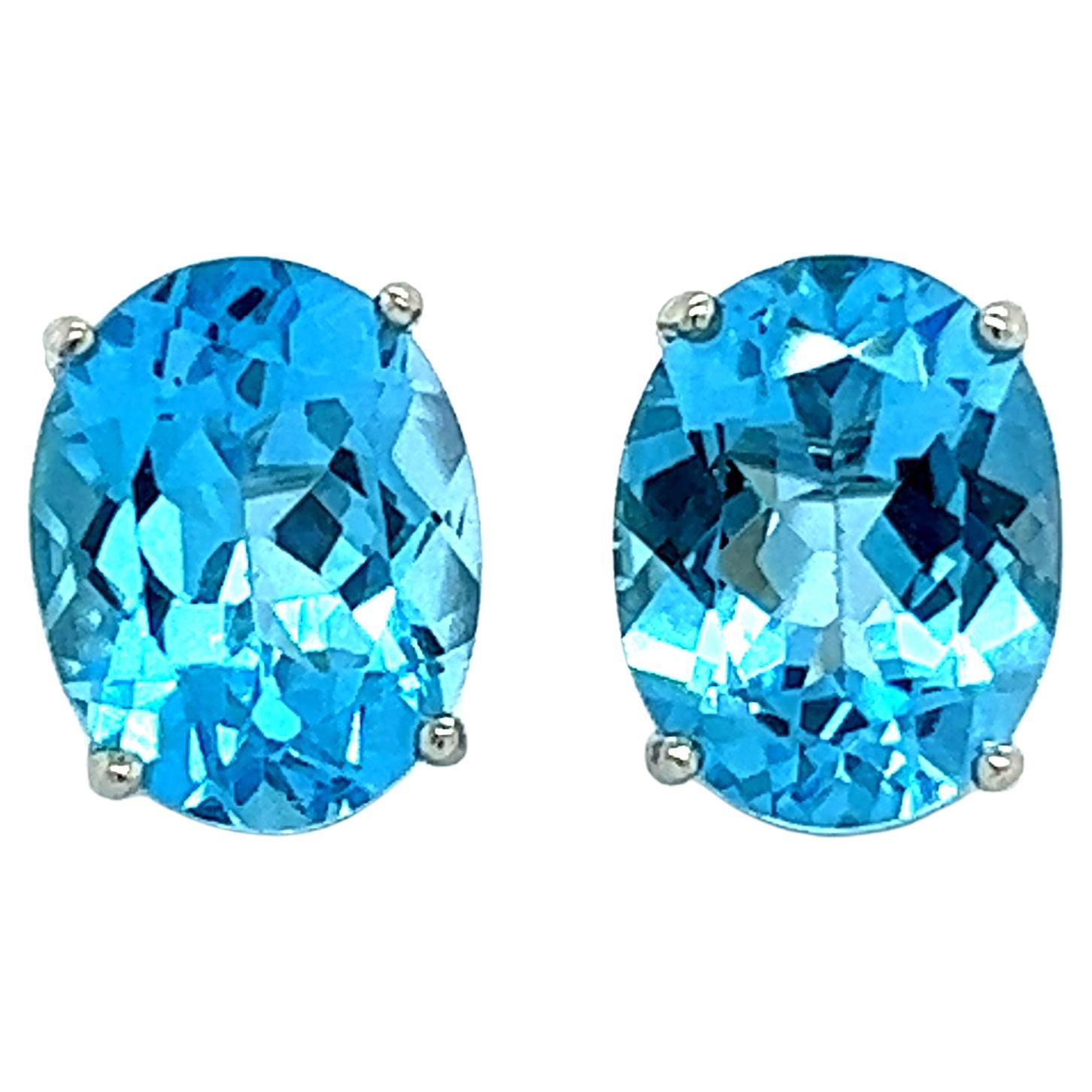 Natural Blue Topaz Stud Earrings 14k White Gold 5.79 TW Certified