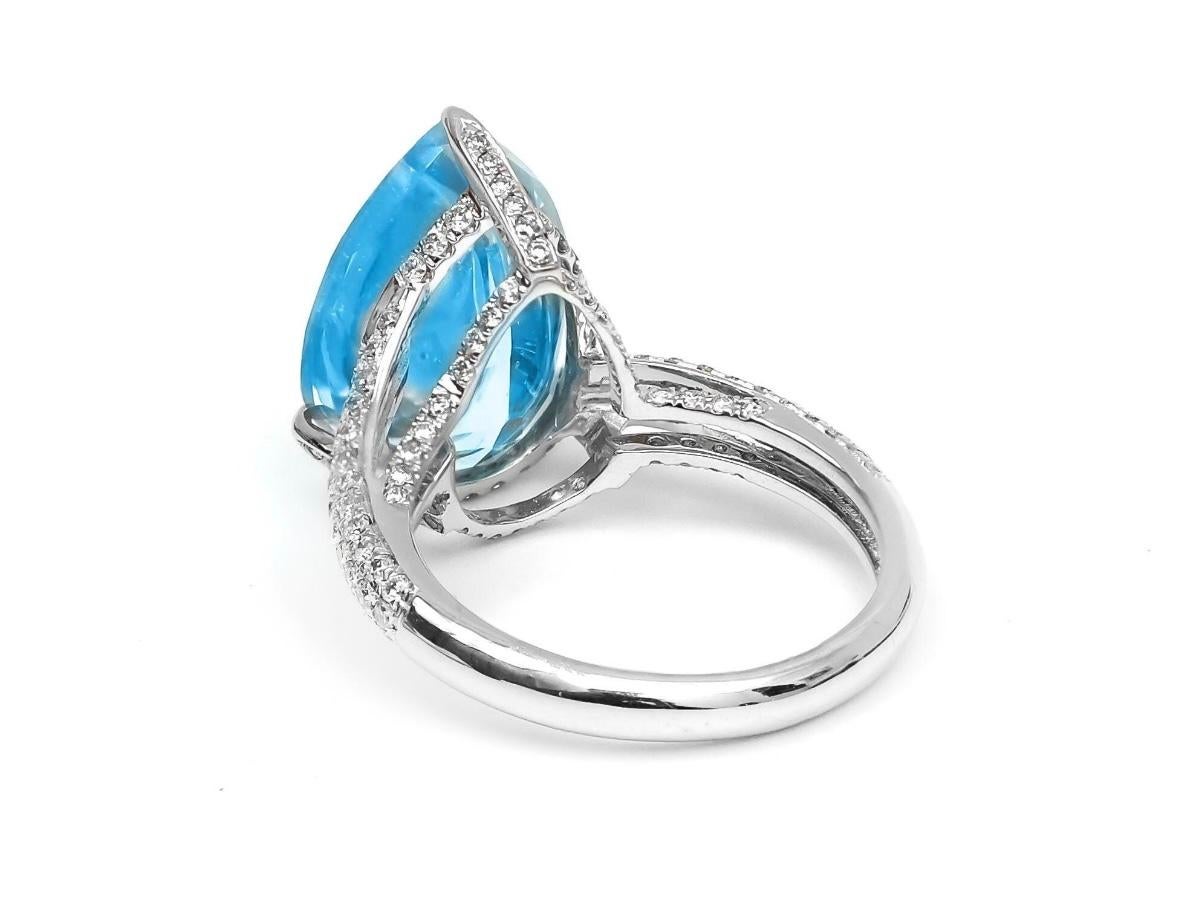 Mixed Cut Natural blue topaz & tanzanite & diamond ring 18k gold