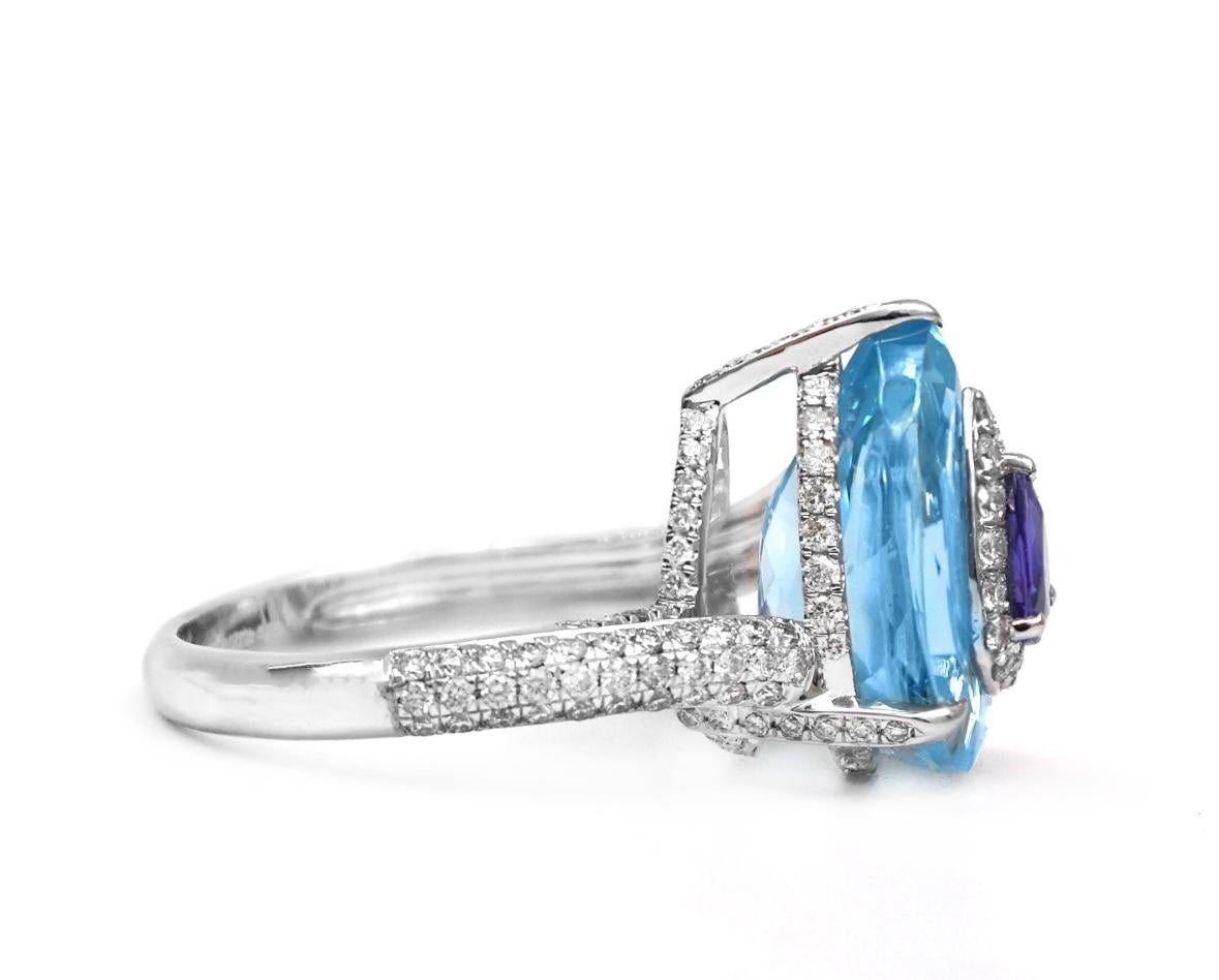 Natural blue topaz & tanzanite & diamond ring 18k gold In New Condition In jaipur, IN