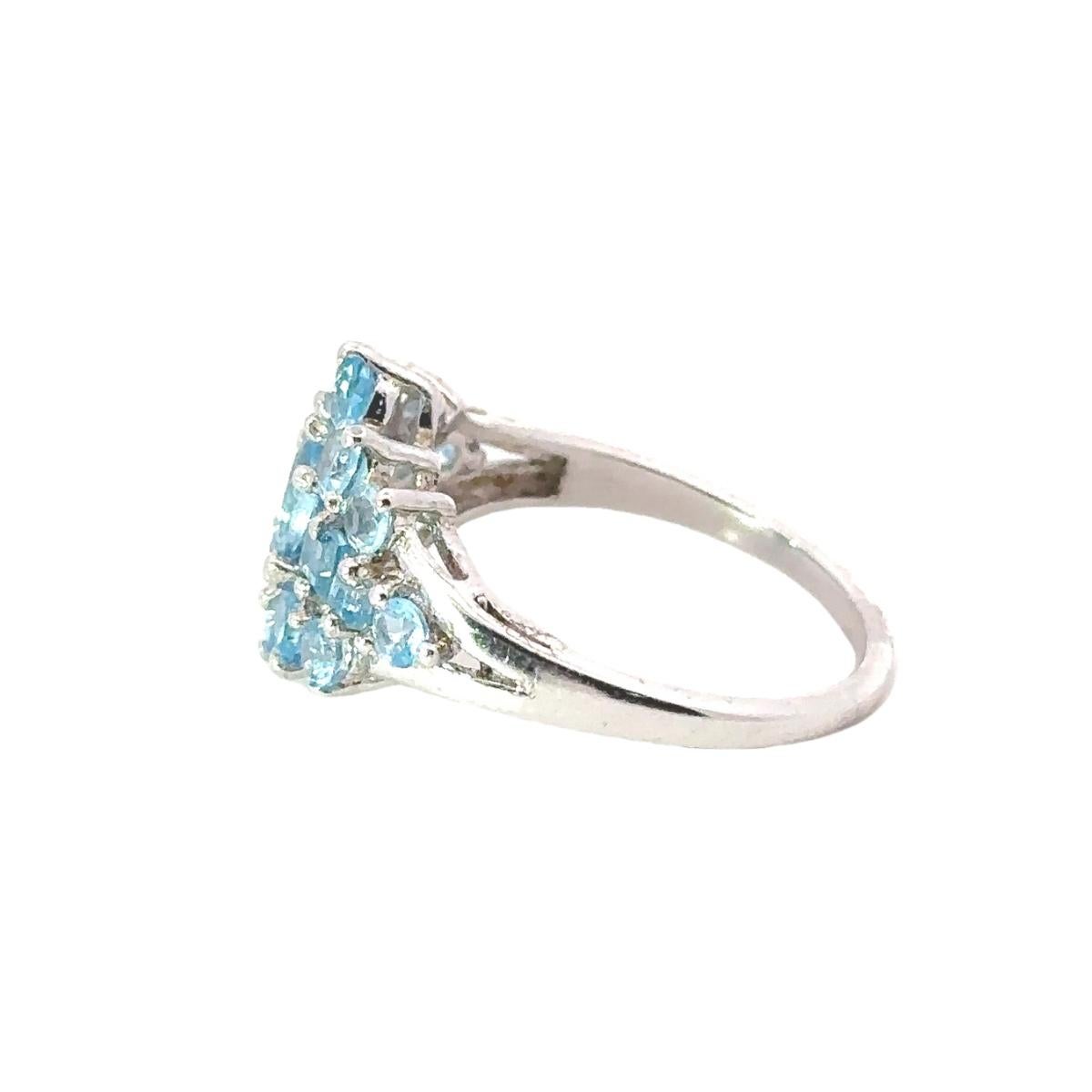 For Sale:  Natural Blue Topaz Tier Cluster Promise Ring for Mother in Solid Silver 5
