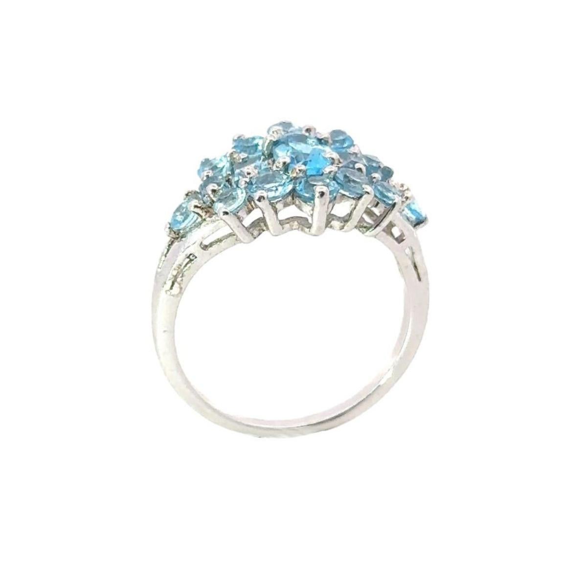 For Sale:  Natural Blue Topaz Tier Cluster Promise Ring for Mother in Solid Silver 7