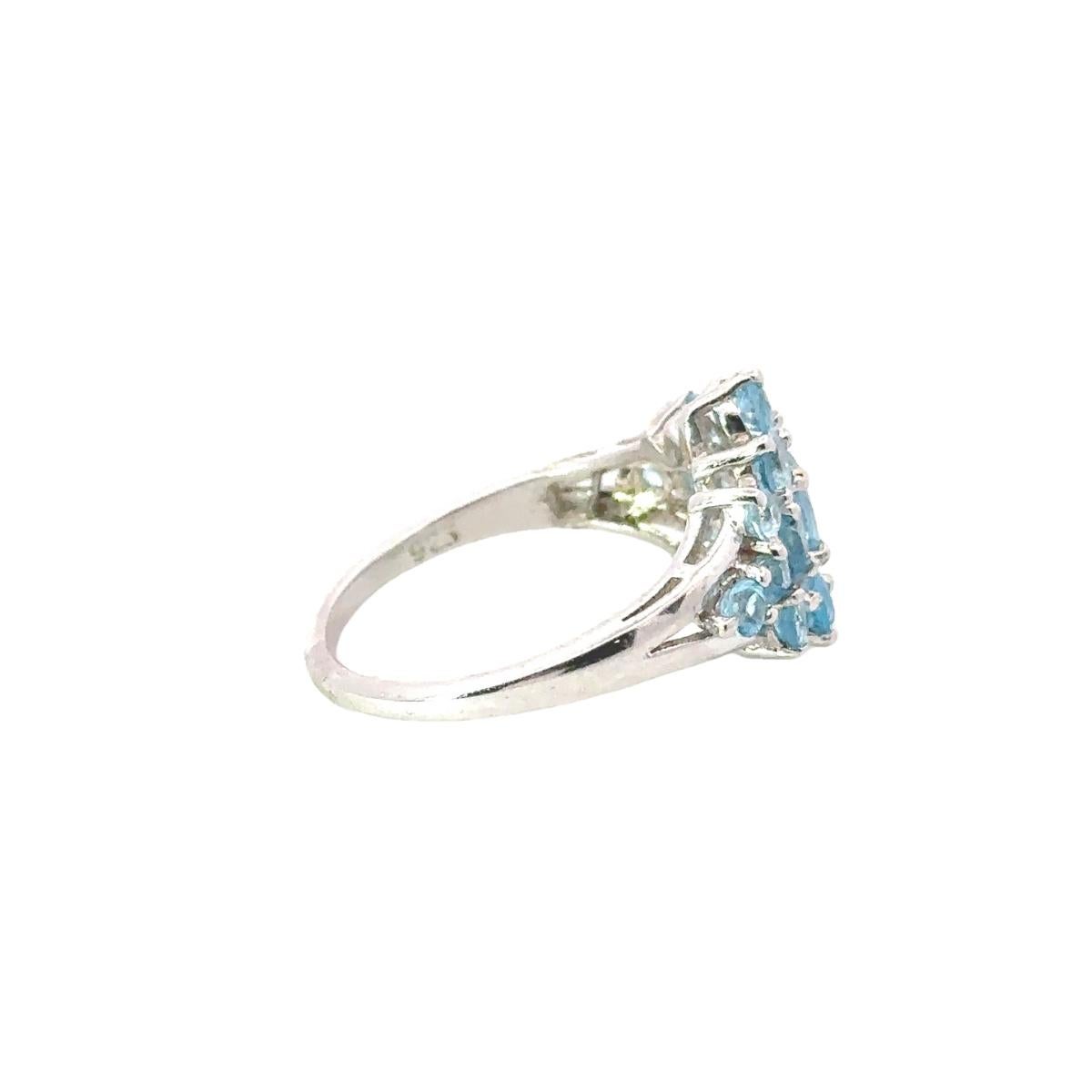 For Sale:  Natural Blue Topaz Tier Cluster Promise Ring for Mother in Solid Silver 8