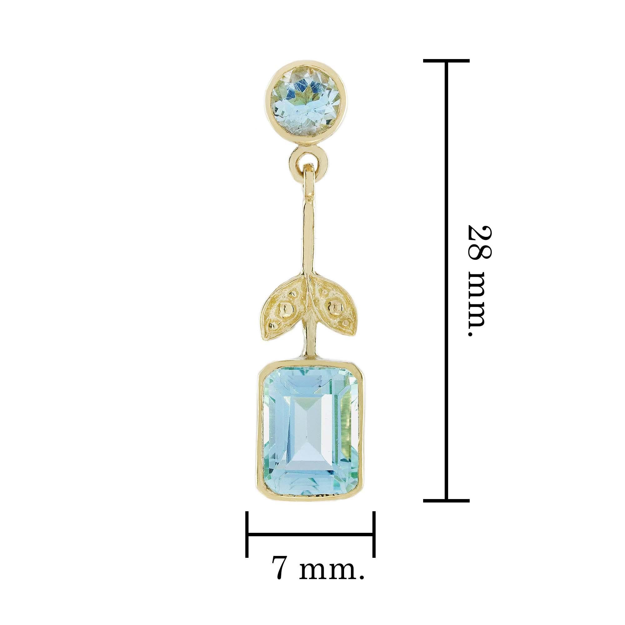 Pendientes de gota estilo vintage de topacio azul natural en oro amarillo macizo de 9 quilates en Nuevo estado para la venta en Bangkok, TH