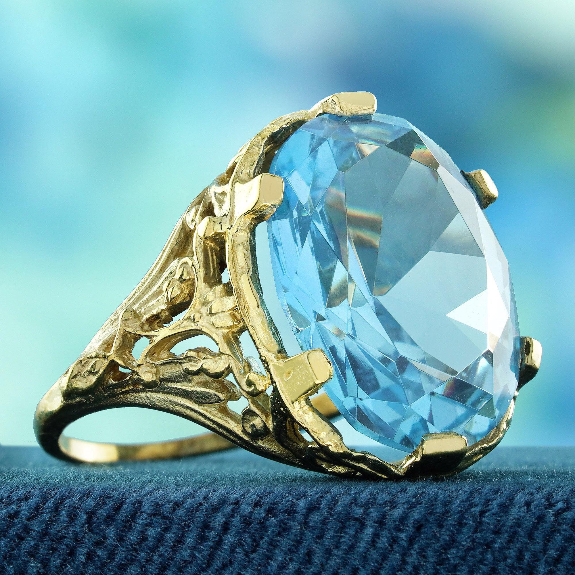 Édouardien Bague cocktail filigrane de style vintage en or jaune 9 carats massif en vente