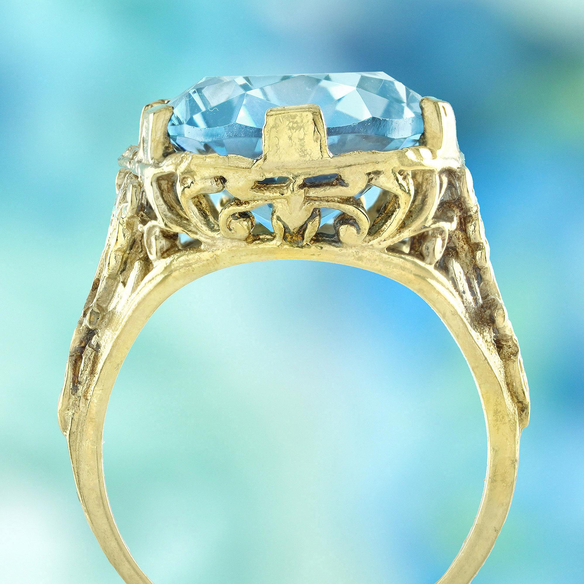 Bague cocktail filigrane de style vintage en or jaune 9 carats massif Neuf - En vente à Bangkok, TH