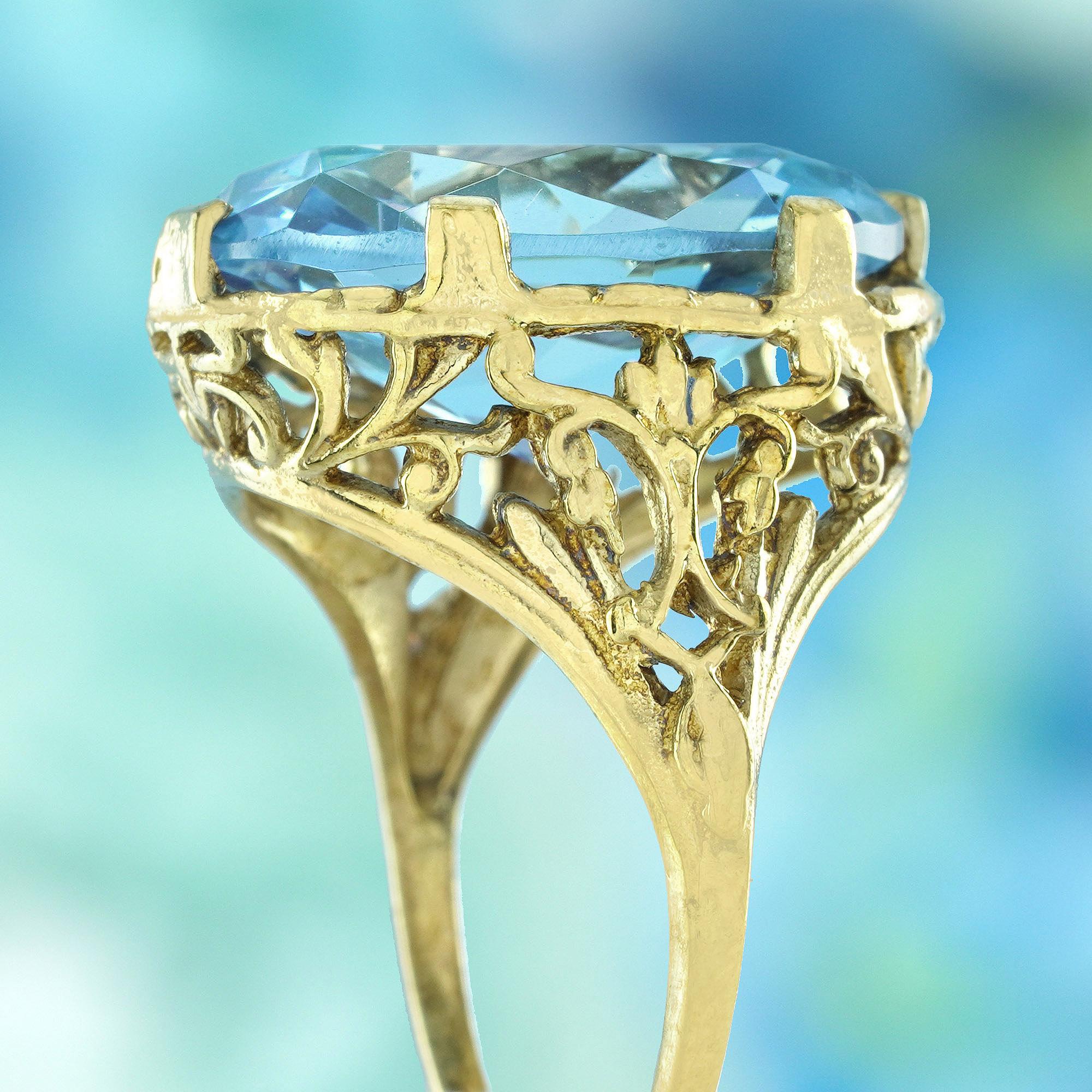 Bague cocktail filigrane de style vintage en or jaune 9 carats massif Pour femmes en vente