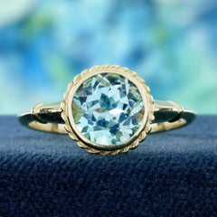 Natural Blue Topaz Vintage Style Ring in 14K Yellow Gold, 2.25 Carat