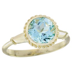 Bague en or jaune 14K avec topaze bleue naturelle de style vintage, 2,25 carats