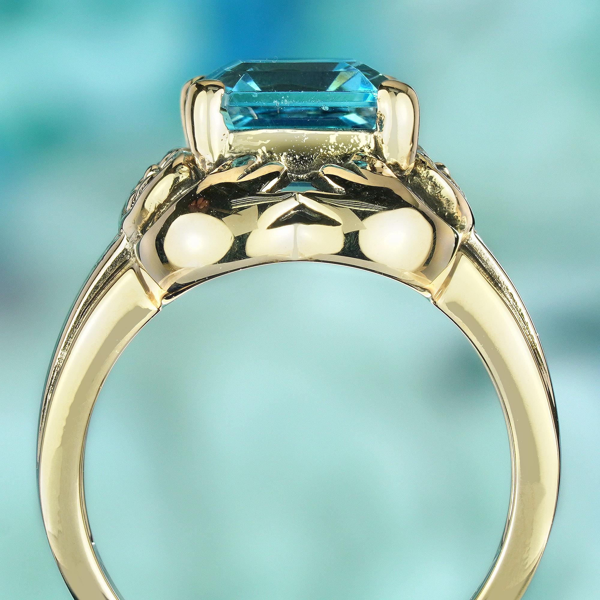 Natural Blue Topaz Vintage Style Ring in Solid 9K Yellow Gold In New Condition For Sale In Bangkok, TH
