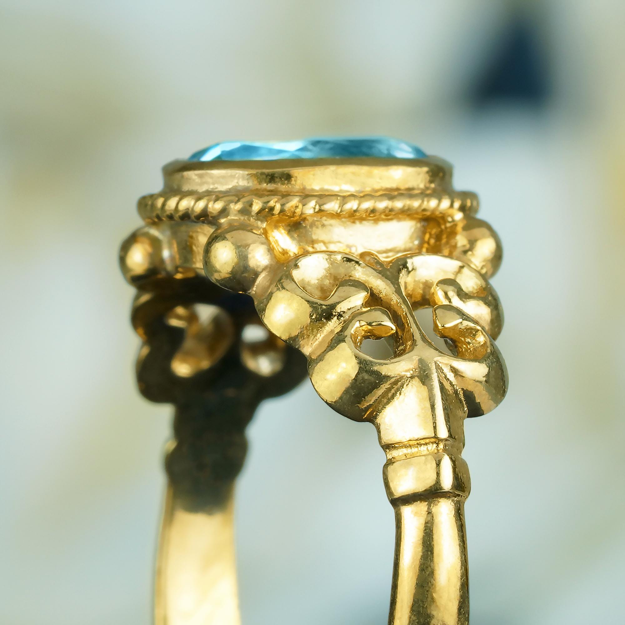 Women's Natural Blue Topaz Vintage Style Ring in Solid 9K Yellow Gold