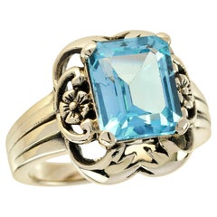 Natural Blue Topaz Vintage Style Ring in Solid 9K Yellow Gold