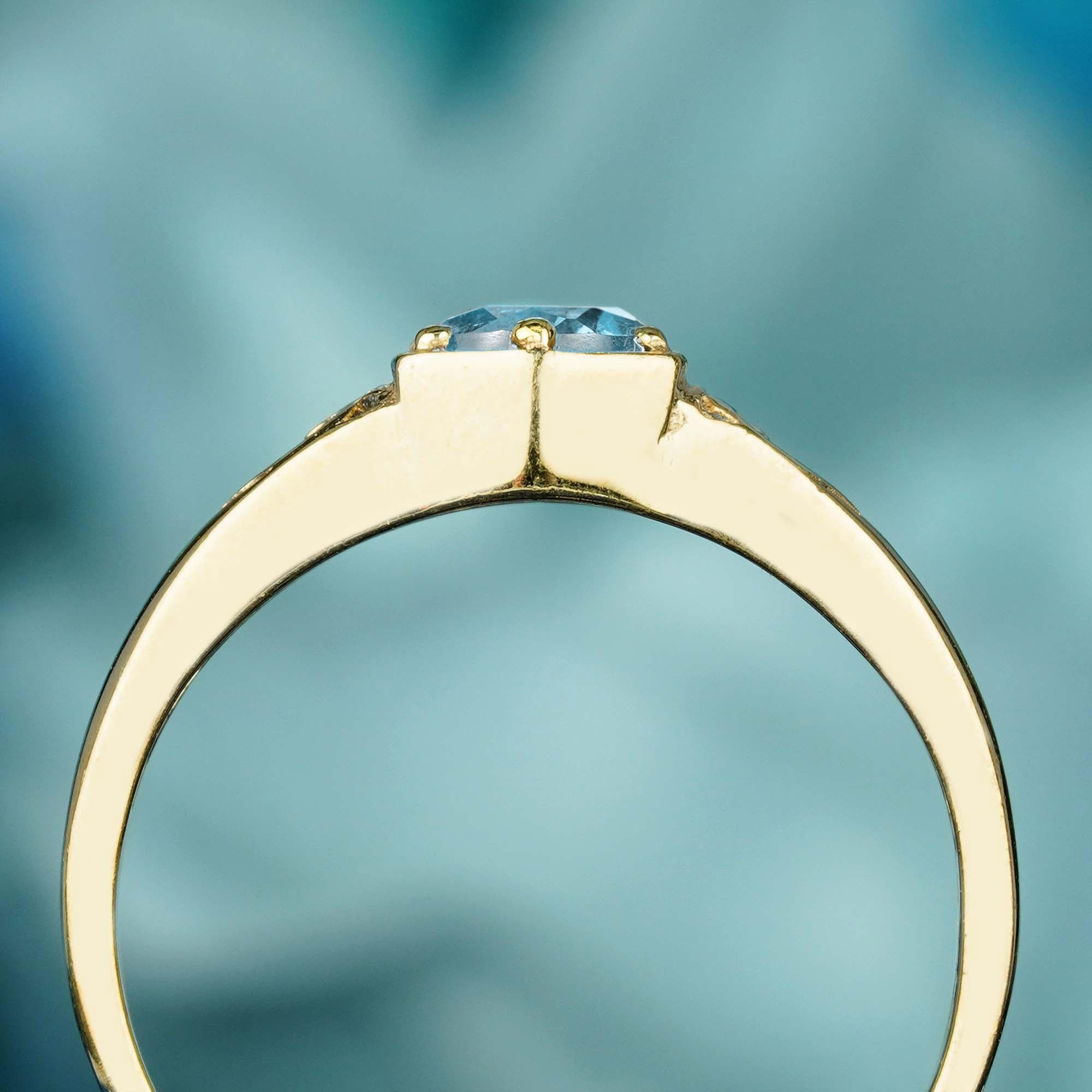 Natural Blue Topaz Vintage Style Solitaire Engagement Ring in Solid 9K Gold In New Condition For Sale In Bangkok, TH