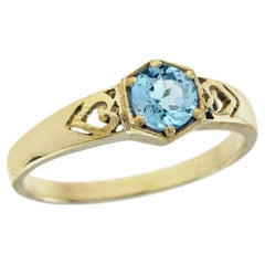 Natürlicher blauer Topas Vintage-Verlobungsring im Vintage-Stil Solitär aus massivem 9K Gold