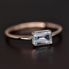 Natural Blue Topaz Wedding Band 14K Yellow Gold Ring Promise Gift for Couples