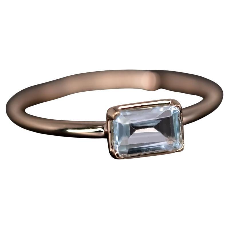 Natürlicher blauer Topas Ehering 14K Gelbgold Ring im Angebot