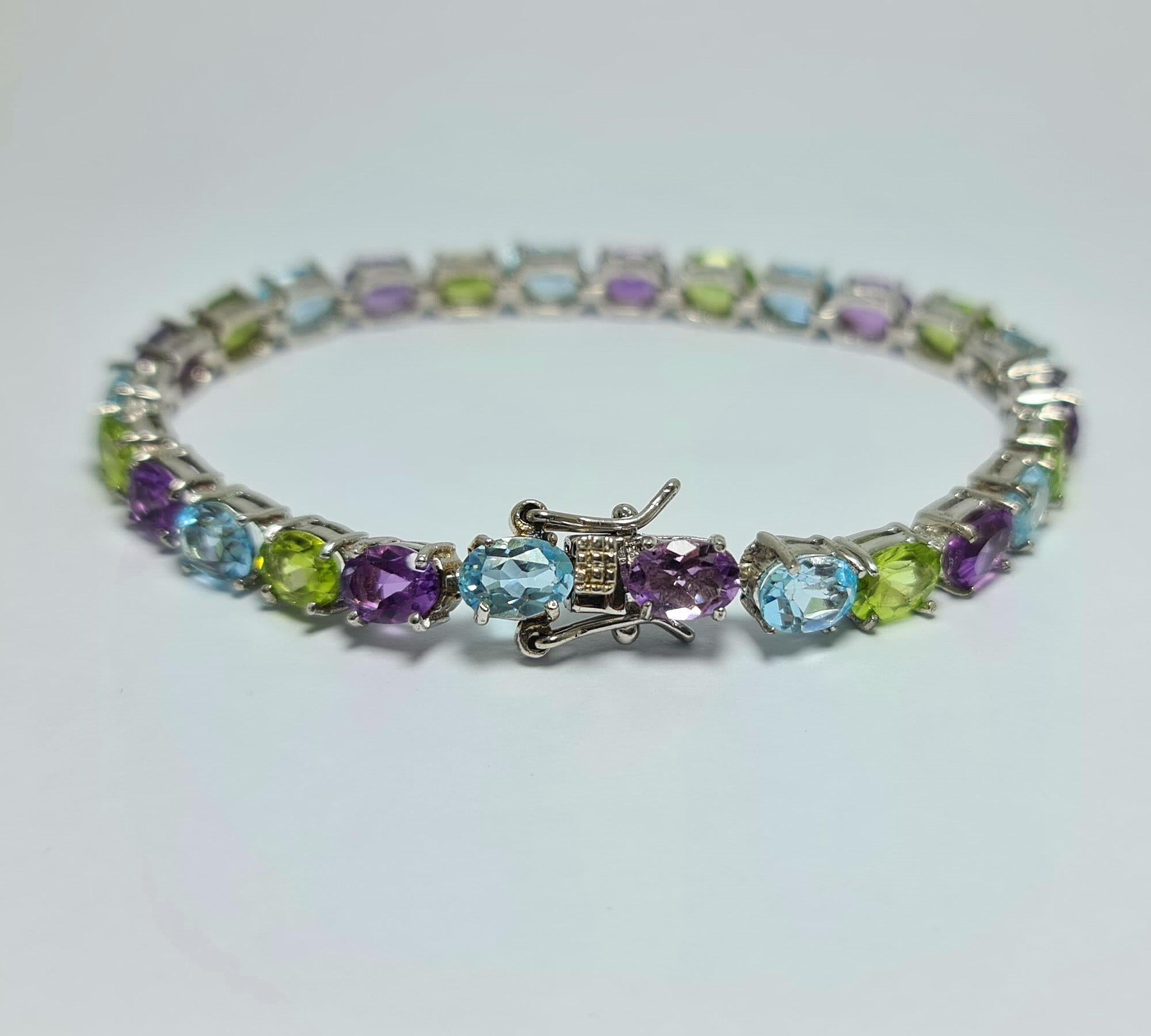 crude amethyst s925 silver plated platinum bracelet