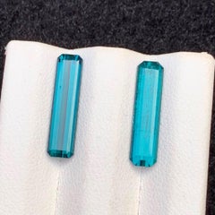 Natural Blue Tourmaline 4.45 Carat Emerald Cut Loose Gemstones Pair for Earrings
