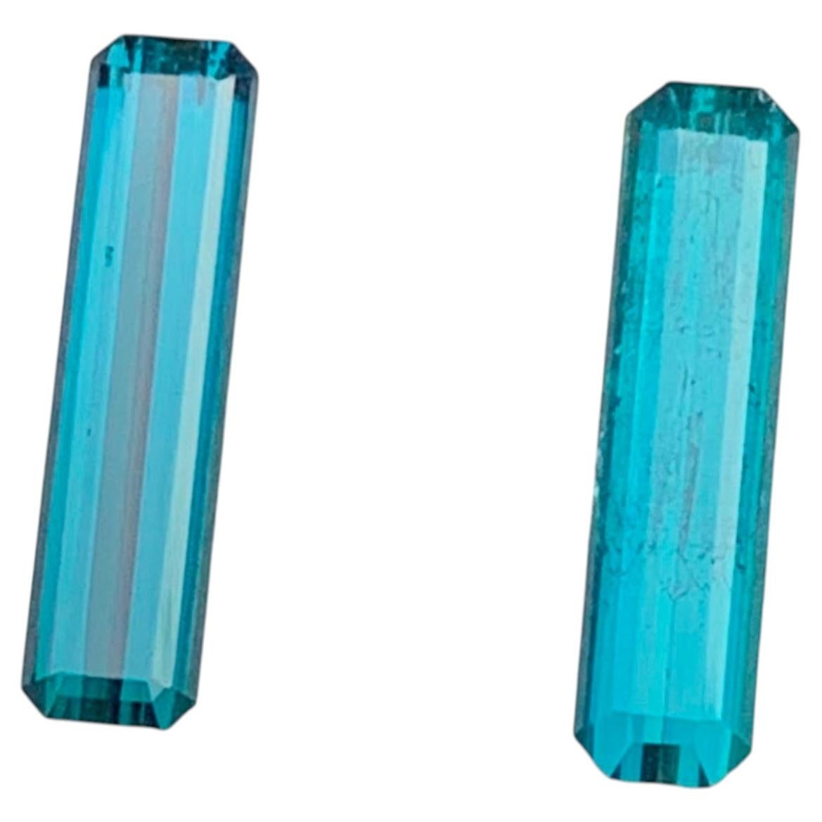 Natural Blue Tourmaline 4.45 Carat Emerald Cut Loose Gemstones Pair for Earrings