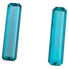 Natural Blue Tourmaline 4.45 Carat Emerald Cut Loose Gemstones Pair for Earrings
