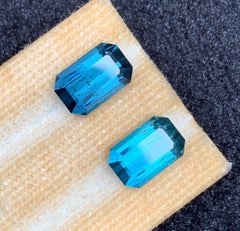 Natural Blue Tourmaline 9 Carat Emerald Cut Loose Gemstones Pair for Earrings